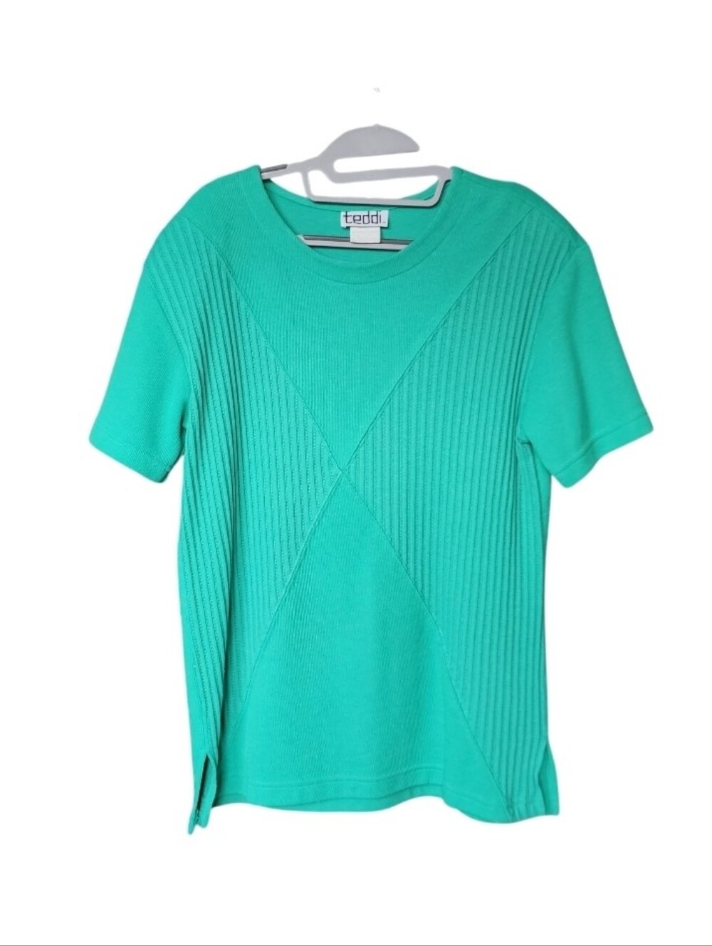 Teddi Short Sleeve Ribbed Tee in Teal Green